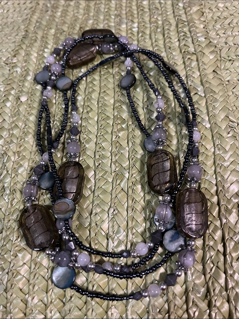 Layered Beaded Necklace in Gray and Brown